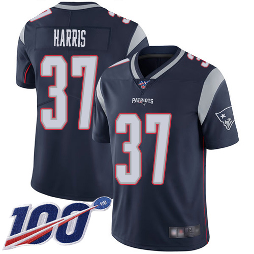 New England Patriots Football 37 100th Season Limited Navy Blue Men Damien Harris Home NFL Jersey